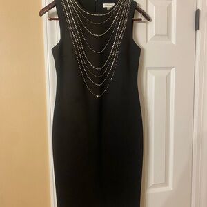 Calvin Klein Black Midi Dress with Embellished Neckline